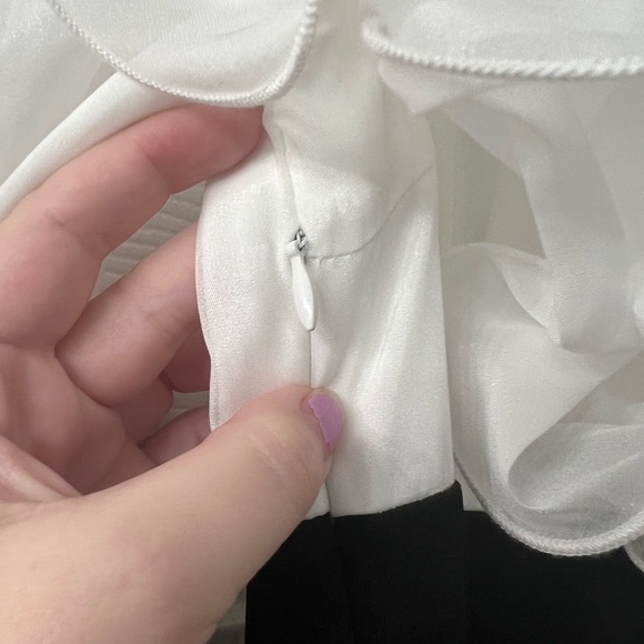 Lantern Sleeve Layered Ruffle Detail Split Hem Combo Dress - Picture 5 of 7